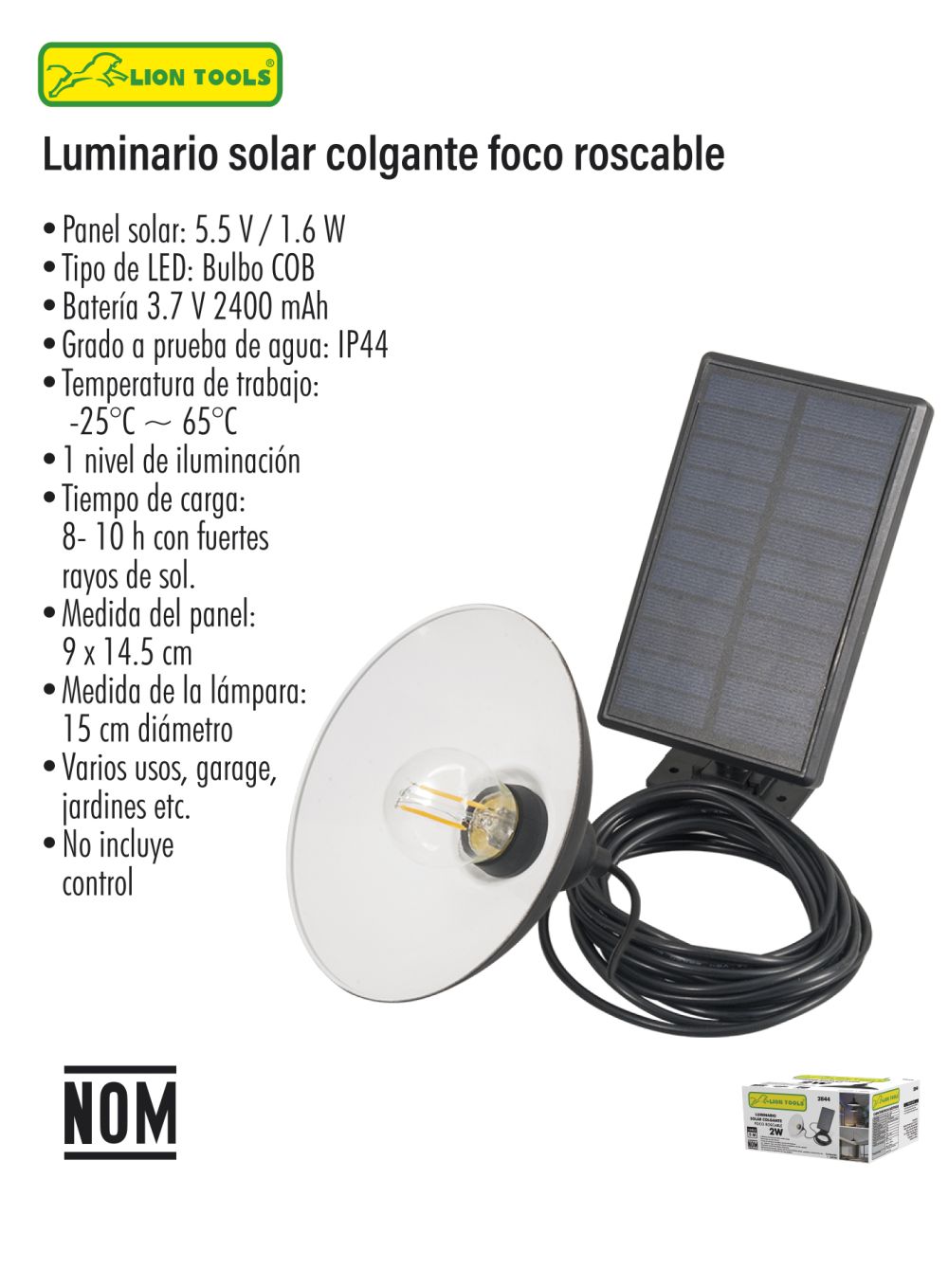 Luminario solar colgante foco roscable