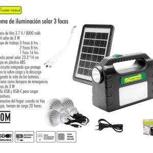 Sistema de iluminación solar 3 focos